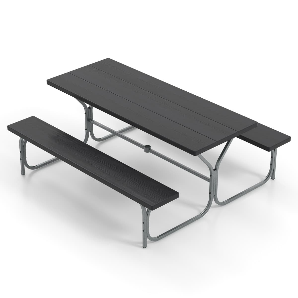CostwayTable et Bancs de Pique-nique avec Cadre Métal Ensemble de Jardin Imperméable pour 8 Personnes Banc Charge 250KG Trou 183 x 161 x 76 cm Noir